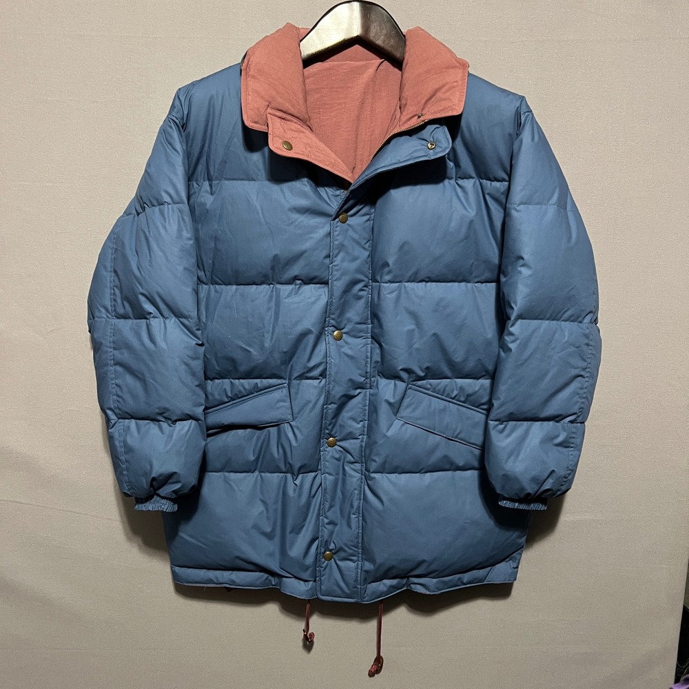 Reversible Puffer Parka Jacket Mens Blue Mauve Quilted Insulated Utility Coat